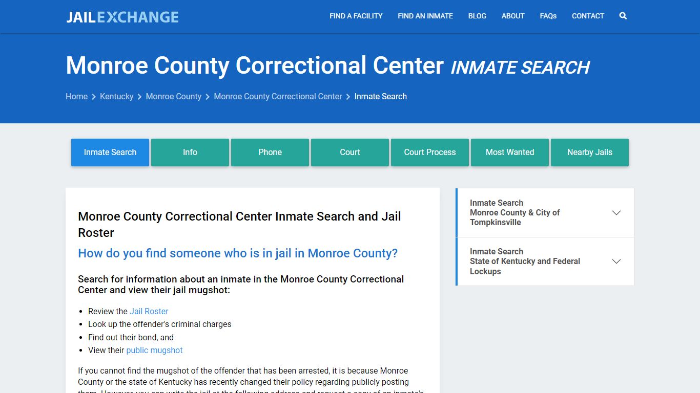 Monroe County Correctional Center Inmate Search - Jail Exchange
