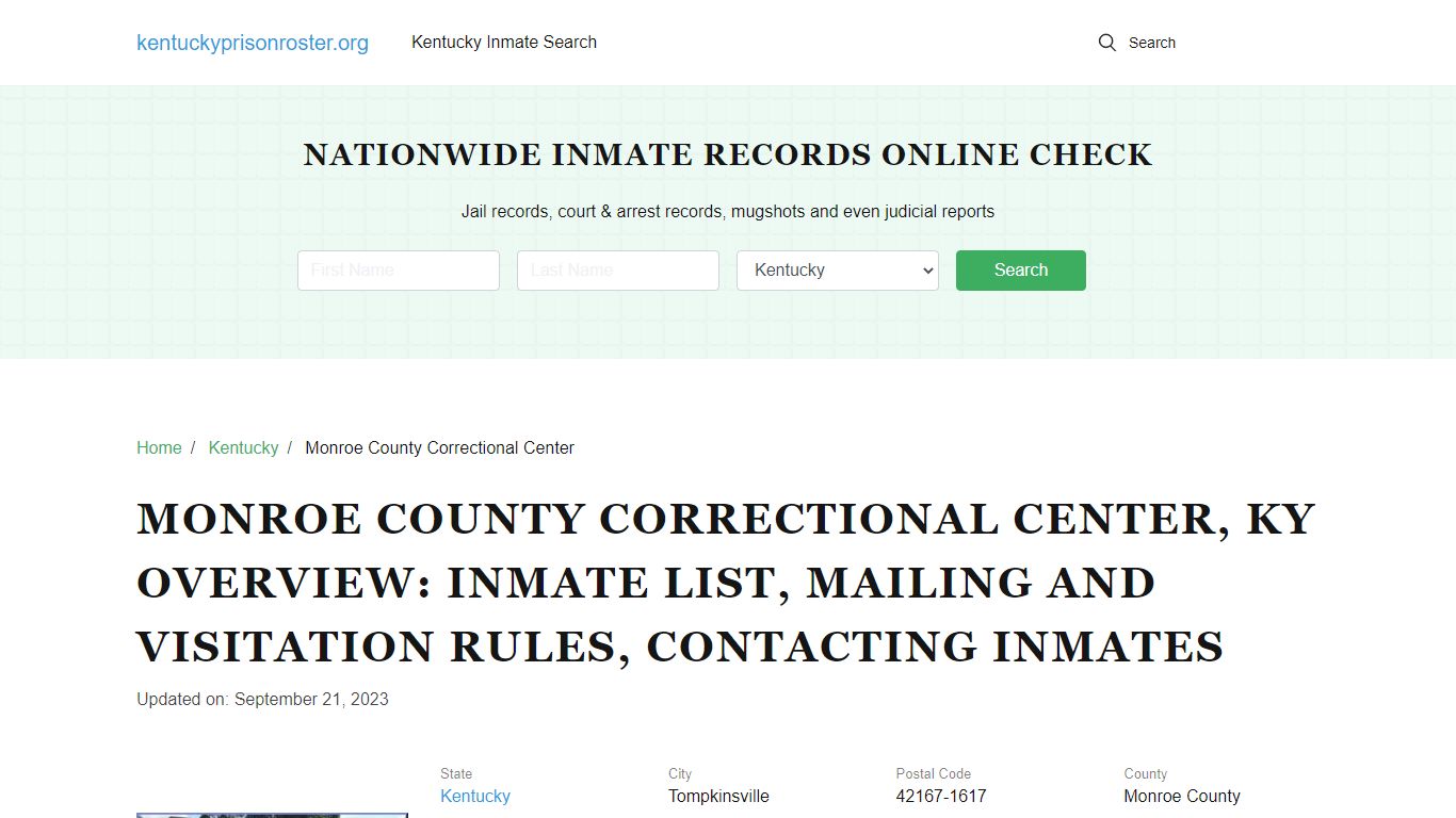 Monroe County Correctional Center, KY: Offender Search, Visitation ...